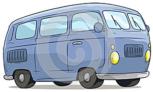 Cartoon cute blue retro van bus vector icon
