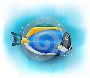 Cartoon cute blue tang fish