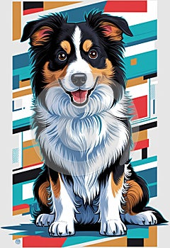 cartoon of a cute border collie dog depicted in a playful pose photo