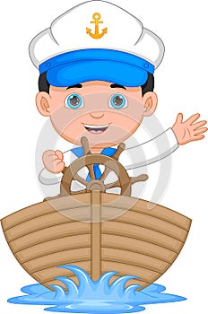 Cartoon cute boy driving boat