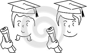 Cartoon of a cute boy and girl graduated