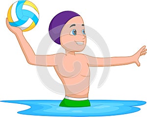 Cartoon cute boy playing water polo