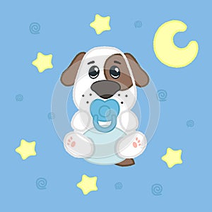 Cartoon cute boy puppy in diaper, drawing for kids.Vector illustration