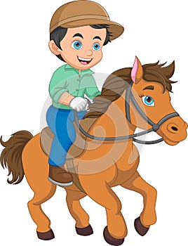 cartoon cute boy riding a horse