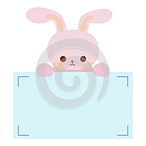 Cartoon cute bunny rabbit holding memo. Frame for photo, text, note, sticker, label. Little animal to do list card.