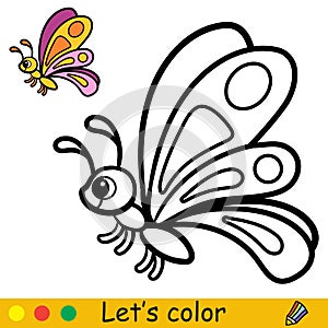 Cartoon cute butterfly coloring book page for kids vector