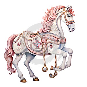 Cute Carousel Horse Watercolor Clipart Illustration AI Generative