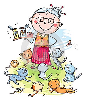 Cartoon cute cat granny