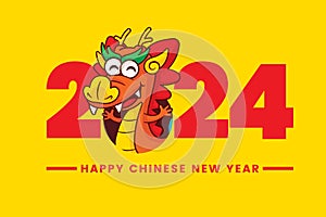 Cartoon cute chinese dragon zodiac greeting chinese new year 2024 on yellow background