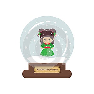 Cartoon cute christmas snowglobe with christmas elf