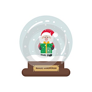 Cartoon cute christmas snowglobe with santa claus with gift