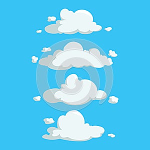 Cartoon cute cloud trendy design icons set. Vector illustration of weather or sky background.