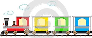 Cartoon cute colorful train in railroad photo