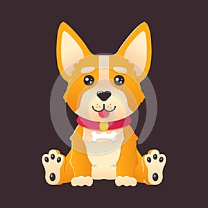 Cartoon cute corgi dog puppy sitting and smiling with tongue out