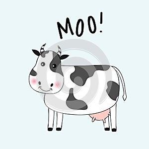 Cartoon cute cow girl and inscription Moo. photo