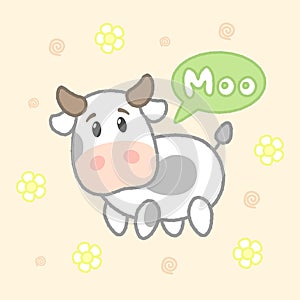 Cartoon cute cow say moo, drawing for kids.Vector illustration. photo