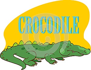 Cartoon cute crocodile. Vector illustration of funny happy alligator. stock illustration