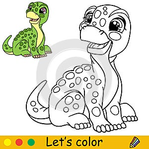 Cartoon cute dinosaur brontosaurus coloring book page vector