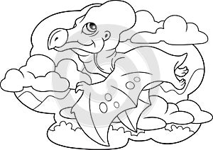 Cute dinosaur pterodactyl, coloring book, funny illustration photo