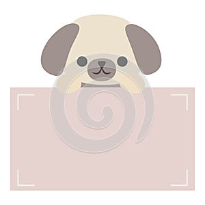 Cartoon cute dog holding memo. Frame for photo, text, note, sticker, label. Little animal to do list card.