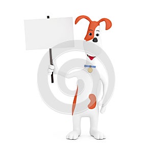 Cartoon Cute Dog Holding White Blank Protest Ad Banner Placard Mockup. 3d Rendering