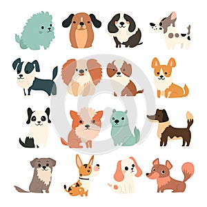 Cartoon cute dogs and puppies collection