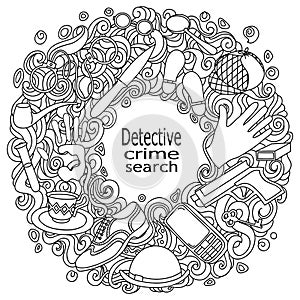 Cartoon cute doodles hand drawn Detective and criminal vector illustration.