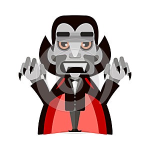 Cartoon cute Dracula in a cloak. Happy Halloween.