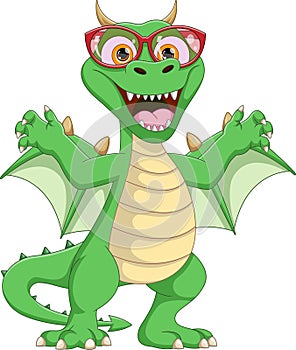 Cartoon cute Dragon wearing glasses