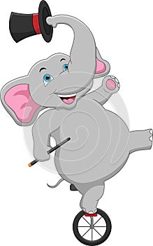 Cartoon cute elephant riding a unicycle