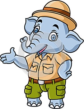Cartoon cute elephant wearing safari costume
