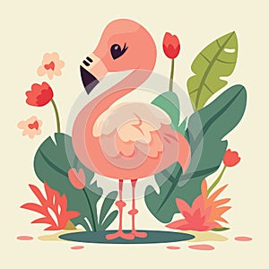 Cartoon Cute Flamingo Bird