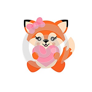 Cartoon cute fox girl with heart sitiing vector