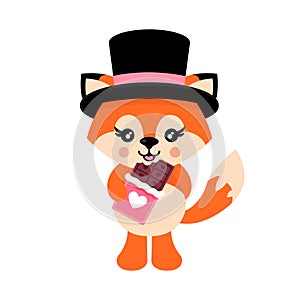 Cartoon cute fox in hat lovely chocolate vector