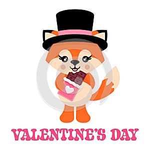 Cartoon cute fox in hat lovely chocolate vector and text