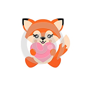 Cartoon cute fox with heart sitiing vector