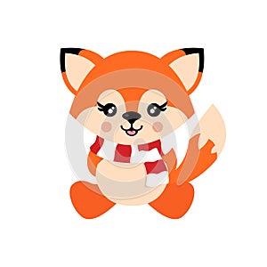 cartoon cute fox with scarf vector sitting