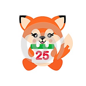 Cartoon cute fox vector sitting and christmas calendar