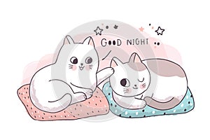 Cartoon cute friendship, Cats say good night vector.