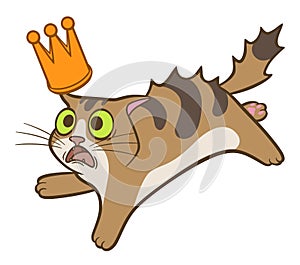 Cartoon cute frightened cat with crown