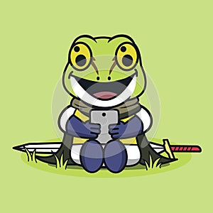 Návrh maľby roztomilý žaba rytier šťastne maličký telefón 