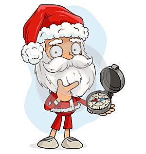 Cartoon funny santa claus with mariner compass photo