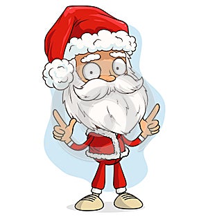 Cartoon funny santa claus showing forefingers up photo