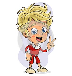 Cartoon blonde christmas elf showing peace sign