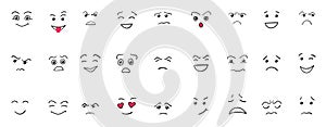 Cartoon cute and funny faces with positive and negative emotions