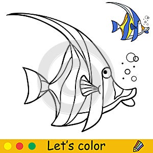 Cartoon cute and funny fish with bubbles coloring