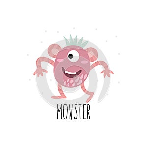 Cartoon cute Funny monster vector character. Bright funny cartoon card . Lovely monster for children designs. Sweet smiling