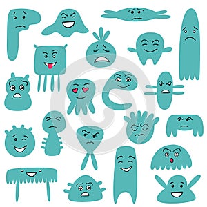 Cartoon cute and funny monsters with positive and negative emotions