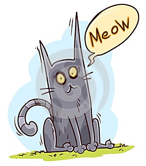 Cartoon cute funny sitting little gray cat