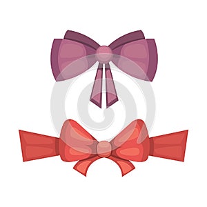 Cartoon cute gift bows with ribbons. color butterfly tie